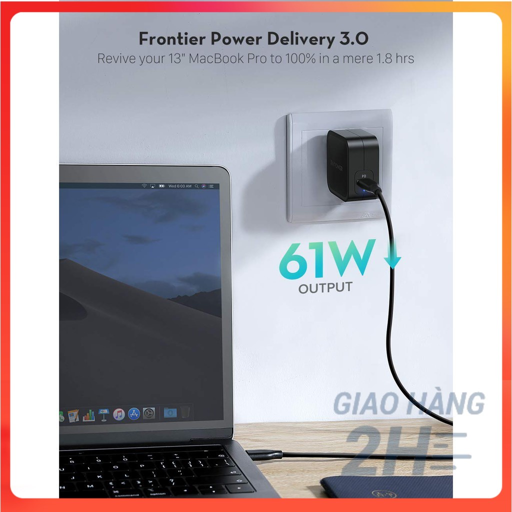 Củ Sạc Ravpower 1cổng Usb-c 61W PD 3.0 - Công Nghệ GaN RP-PC112 - ACSTORE