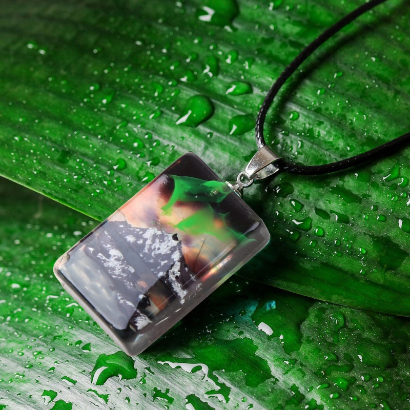 Flgo Vòng cổ Resin Trong Suốt Mặt Phong Cảnh Thiết Kế Đơn Giản