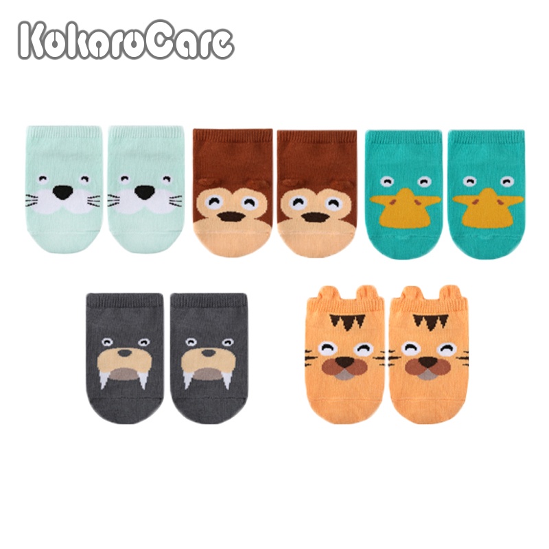 Vớ cổ thấp KokoroCare cotton chống trượt in hình động vật hoạt hình cho bé YQ-10 S/M 0-4 tuổi
