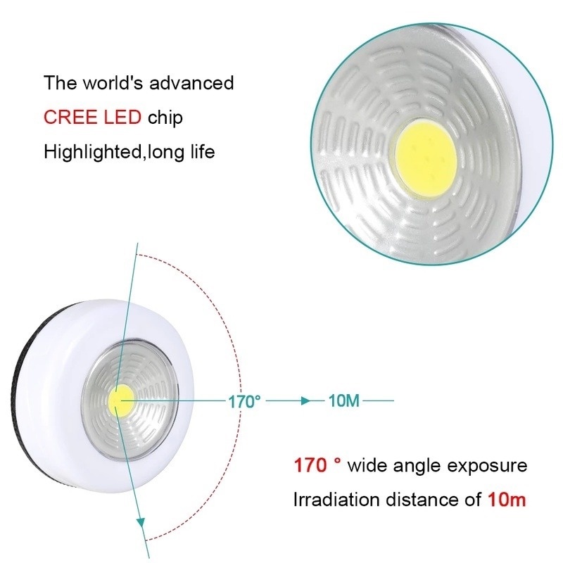 Đèn LED COB Hình Tròn Dán Tường/Tủ Chén/Tủ Quần Áo Không Dây Tự Dính