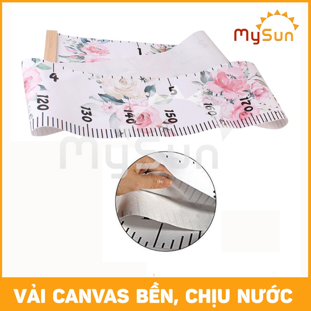 Thước đo chiều cao 2m cho bé KHÔNG decal dán tường, mẫu Vải Canvas &amp; Nẹp GỖ cao cấp - MYSUN