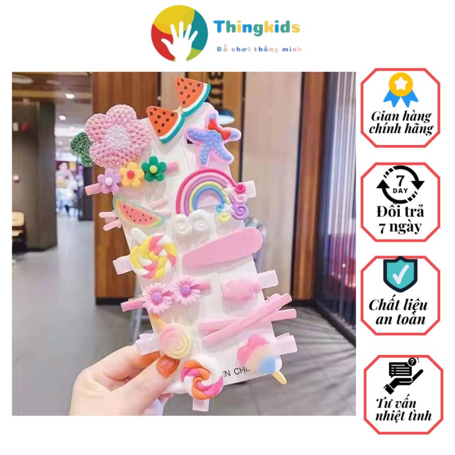 Set 14 Kẹp Tóc Hình Hoa Nhiều Màu Sắc Cầu Vồng Cho Bé Gái