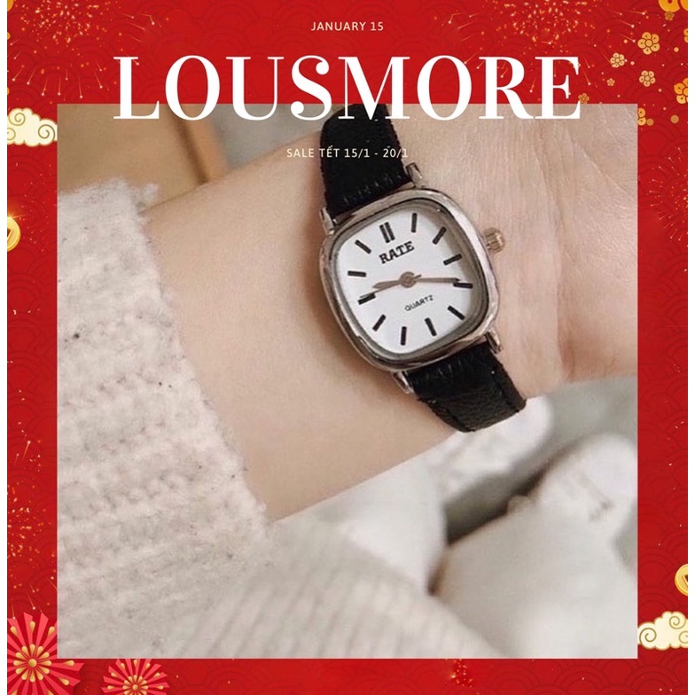 Đồng hồ nữ thời trang RATE mặt vuông dây da kiểu dáng Vintage nhỏ xinh DHV1 LOUSMORE