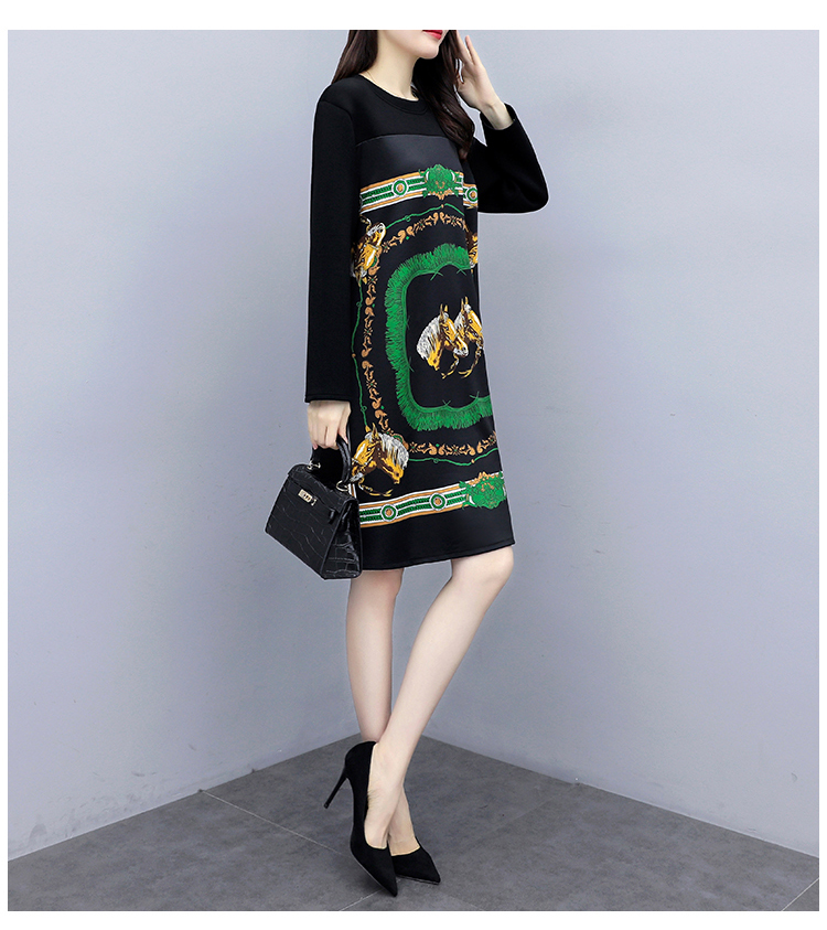 New Autumn Plus Size 5XL Women Korean Fashion Retro Printing Dress Casual Loose Long Sleeve Party Midi Dresses