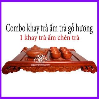 Combo khay trà lan ấm chén trà nguyên khối gỗ hương