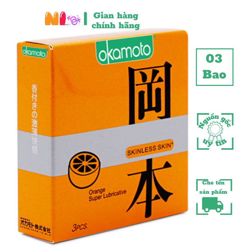 Bao cao su OKAMOTO Oranger Skinless Skin hương cam siêu bôi trơn dùng là phê ( 3PCS)