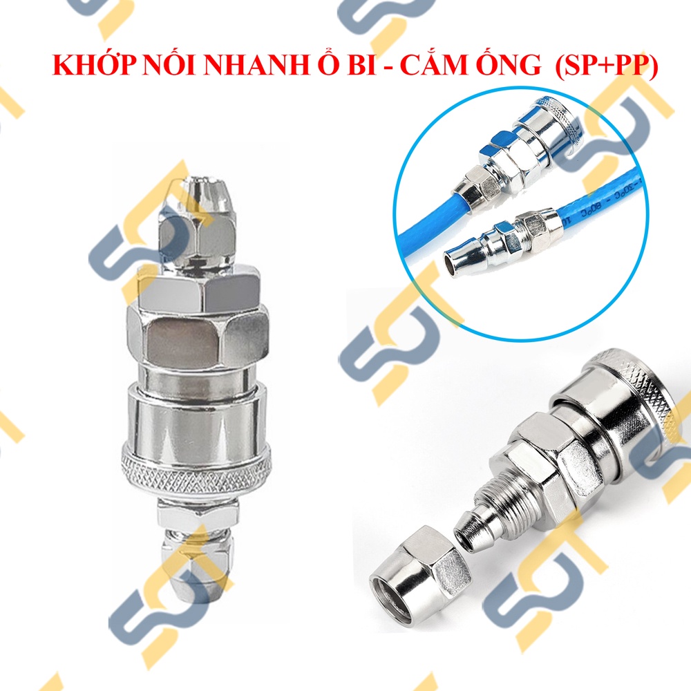 [KHỚP NỐI Ổ BI] Khớp SP PP cắm trong ống 8 10 12 mm nối nhanh TRỤC ổ bi lắp DÂY hơi - khí nén (Quick air adaptor)