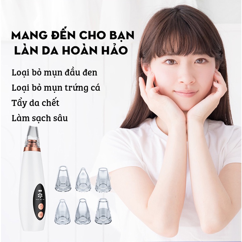 Máy hút mụn đầu đen - Hút mụn cám - Dụng cụ làm sạch lỗ chân lông với 6 đầu hút siêu mạnh Loại bỏ mụn đầu đen và bã nhờn