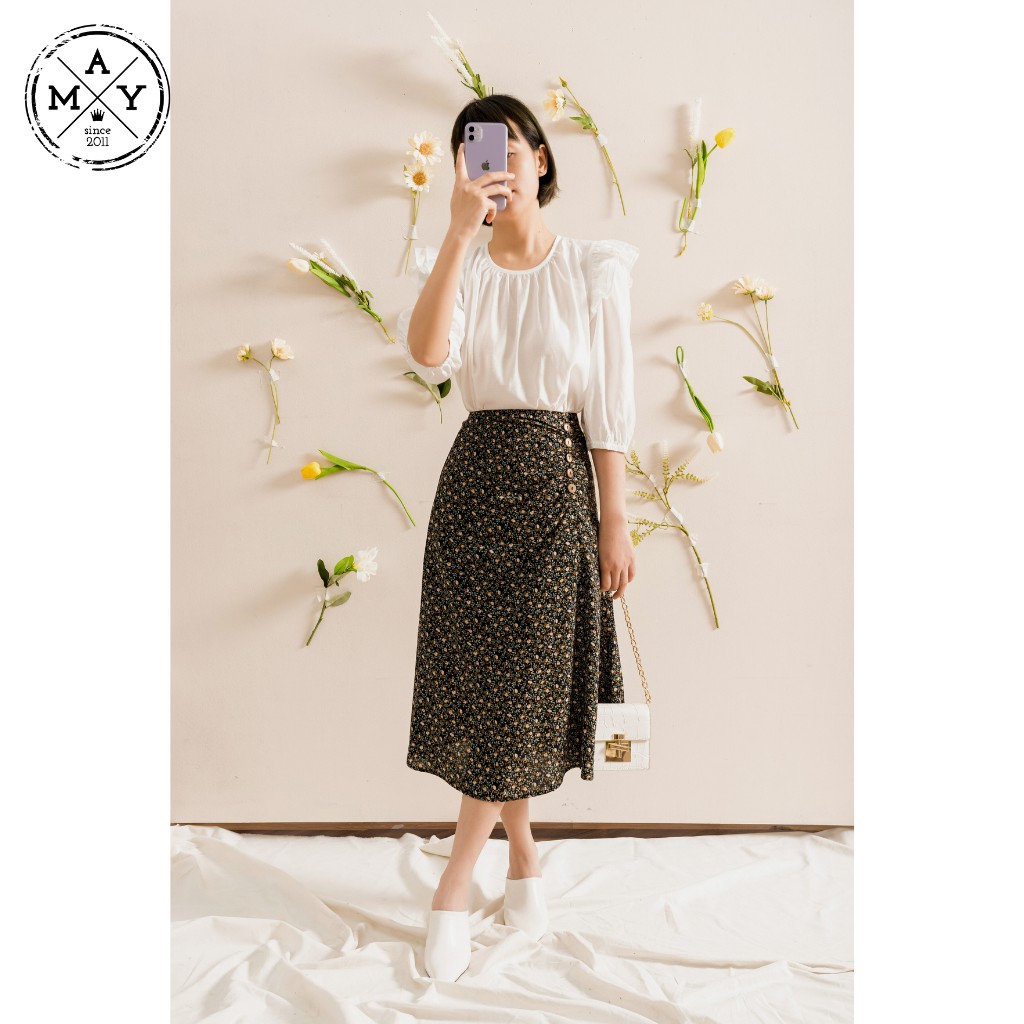 Chân Váy Dài, Chân Váy Midi Dáng Xòe Dài Nhún Gấu Đính Cúc Họa Tiết Hoa Nhí TAJ02-0085 MAY.SINCE2011 | BigBuy360 - bigbuy360.vn