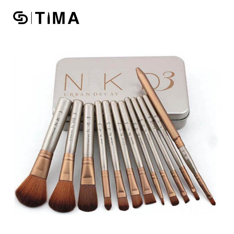 Bộ 12 Cọ Trang Điểm GDTIMA Chất Lượng Cao Kèm Hộp Đựng Bằng Thiếc Độc Đáo