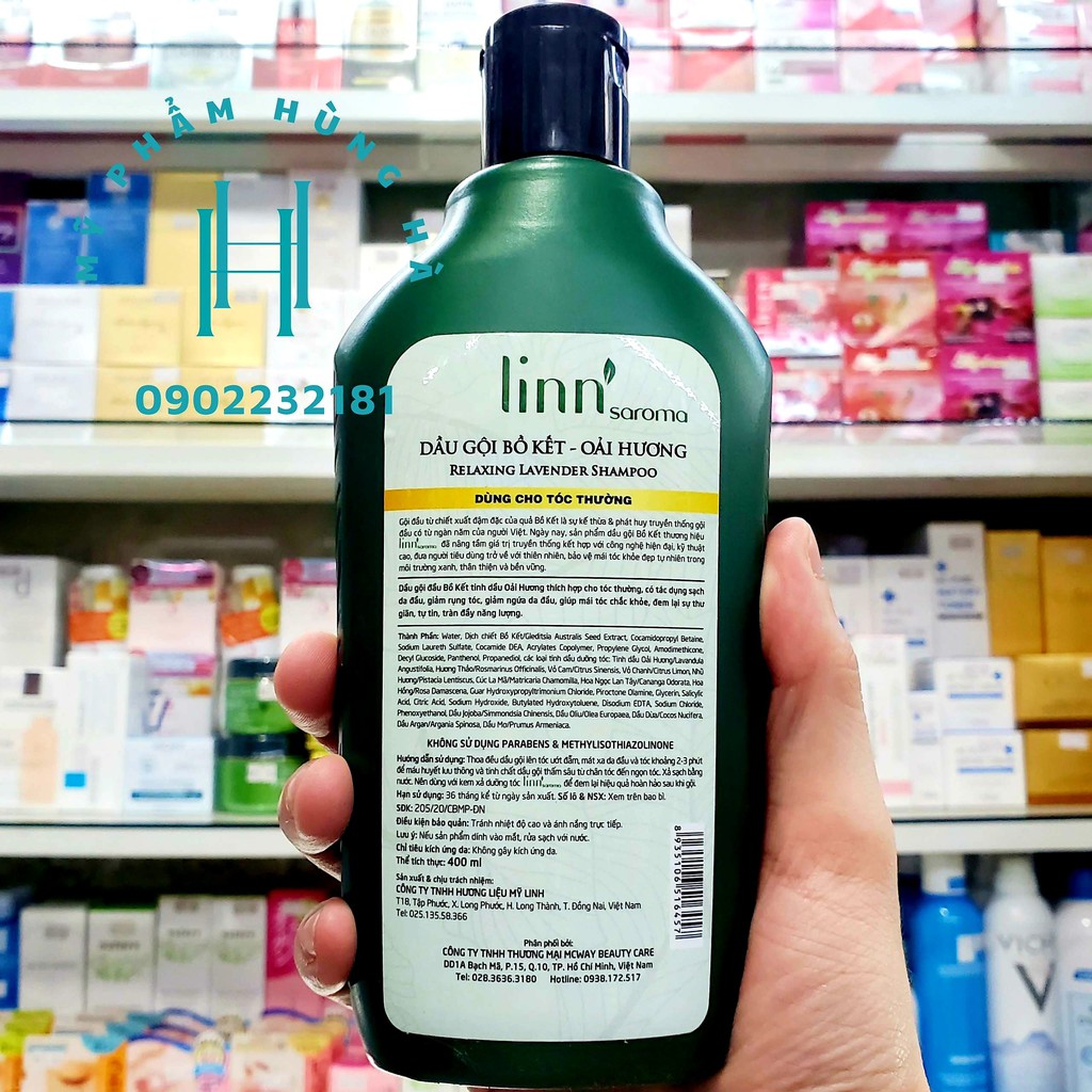 Dầu gội Linn Saroma Bồ Kết Oải Hương, dùng cho tóc thường Relaxing Lavender Shampoo 400ml