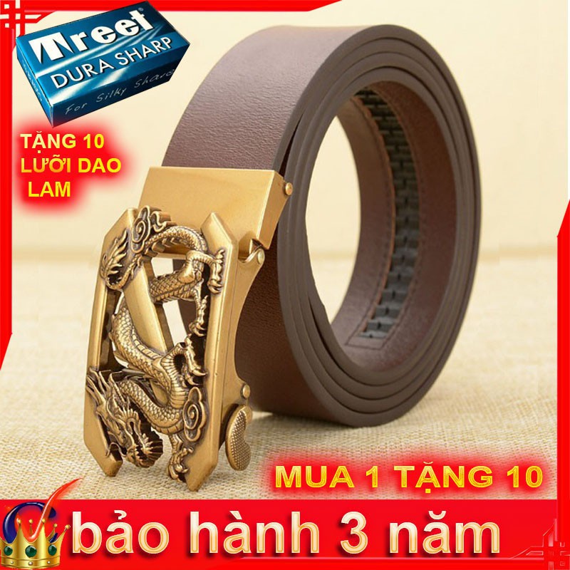 Thắt Lưng Dây Nịt Nam Da Bò Nguyên Miếng Thật 100% Khóa Tự Động Mặt Rồng Quấn - Đồ Da CÁT VIÊN GM