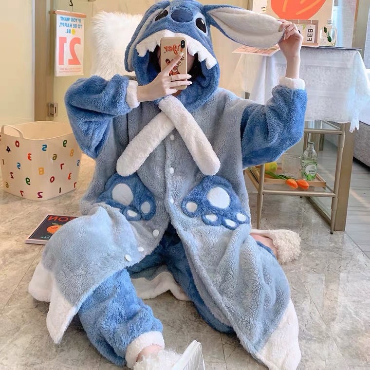 Áo Choàng Ngủ Dáng Dài Chất Nỉ Dày Dặn Phong Cách Hàn Quốc Dễ Thương Thời Trang Thu Đông Cho Nữ | BigBuy360 - bigbuy360.vn