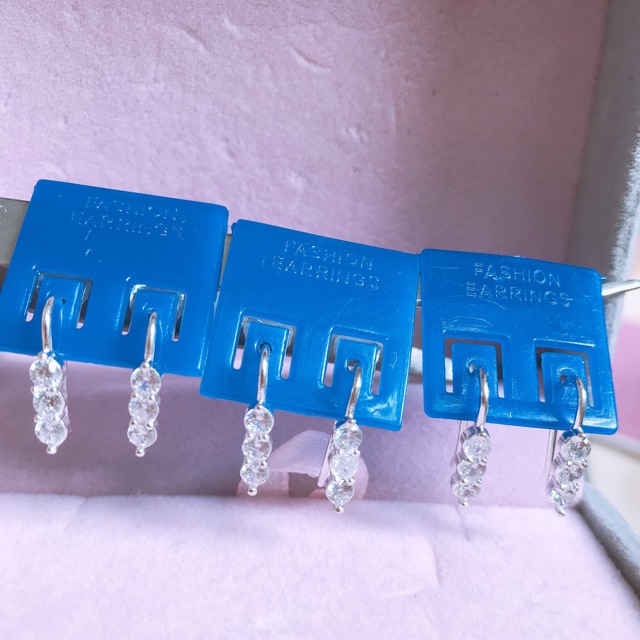 Bông tai bạc ta móc câu đính hột đá trắng sang trọng XƯỞNG BẠC PHƯƠNG CẢNH CPJ