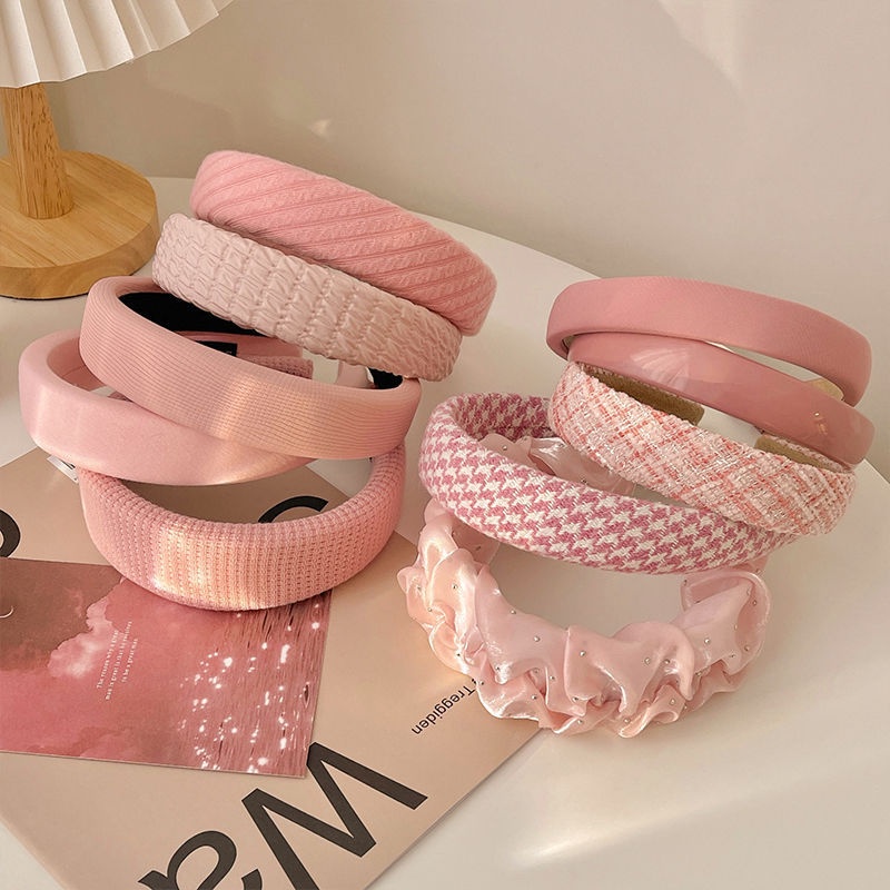 Băng Đô Cài Tóc Rửa Mặt Màu Hồng Dễ Thương Thời Trang Hàn Quốc Cho Nữ / Trẻ Em