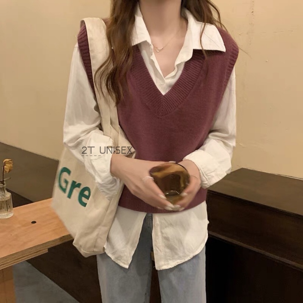 Áo Gile len trơn 2t.unisex dáng rộng chất đẹp mềm mịn áo len gile nữ cổ chữ V mặc bốn mùa kiểu dáng basic P32