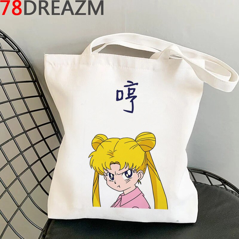 Sailor Moon Túi Xách Mua Sắm Vải Cotton In Hình Thủy Thủ Mặt Trăng Dễ Thương