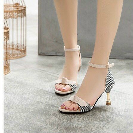 Giầy Cao Gót Nhọn 7P Họa Tiết Caro Kết Nơ sang chảnh