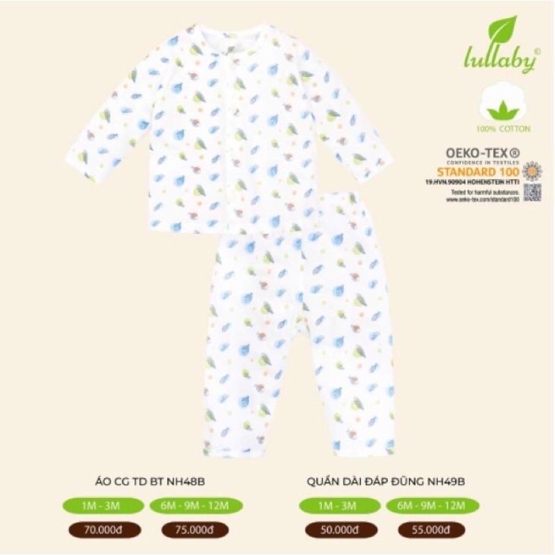 [Xả hàng] Bộ cài giữa dài tay bé trai/bé gái Lullaby (Sz 1-12m) [NH48P-NH49P]