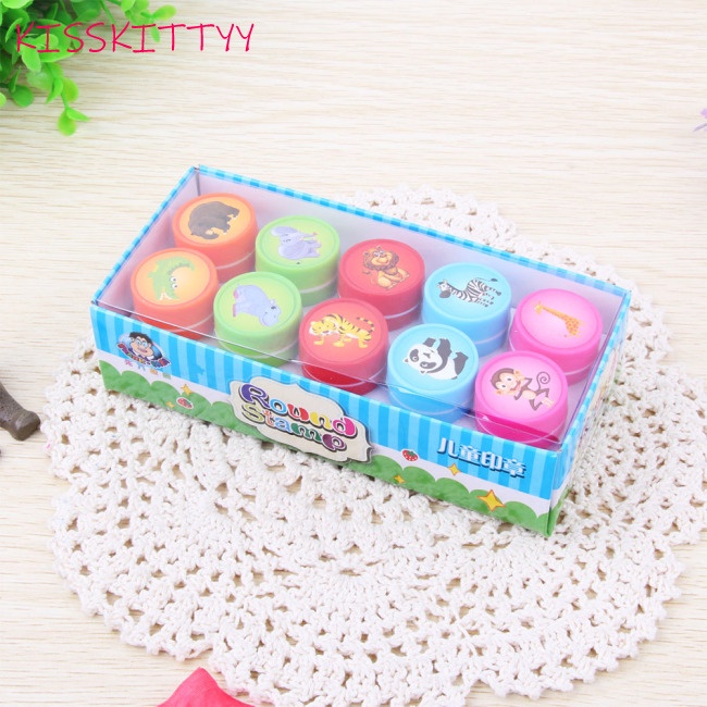 Set 10 con dấu tự in hình động vật khủng long hoạt hình làm đồ chơi cho trẻ em