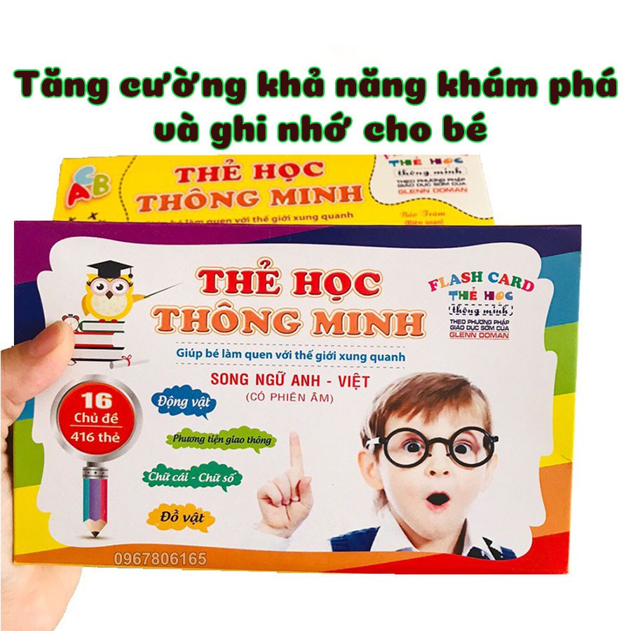 Thẻ học thông mình cho bé song ngữ gồm 16 chủ đề với 416 thẻ - HÀNG CHÍNH HÃNG