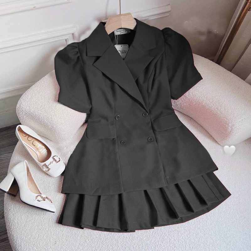 Sét Bộ  Vest Nữ Chân Váy Xếp Ly Bigsize 55kg Đến 100kg