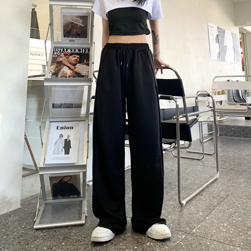 Quần Thể Thao Nữ Ống Rộng Lưng Cao Sọc Ngang Thời Trang Mới