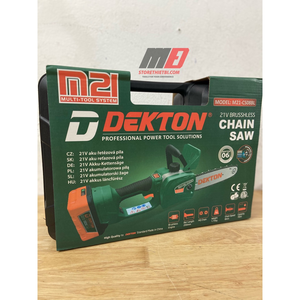 Máy cưa xích dùng pin 21V Dekton Tặng thêm 1 xích  M21-CS08BL