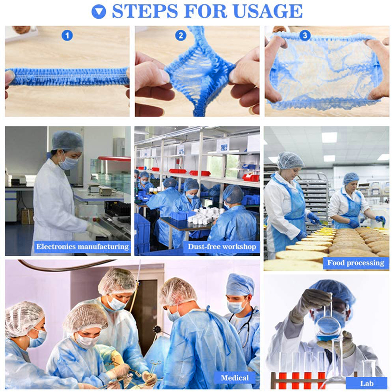 Mũ trùm tóc vải không dệt 2 lớp chắc chắn dùng 1 lần chống bụi thoáng khí 50.21inch