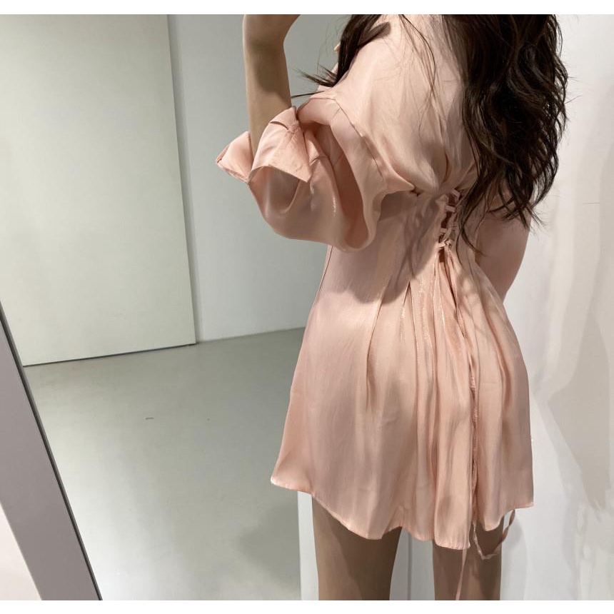 Đầm chiffon tay dài xếp ly thời trang công sở thanh lịch cho nữ