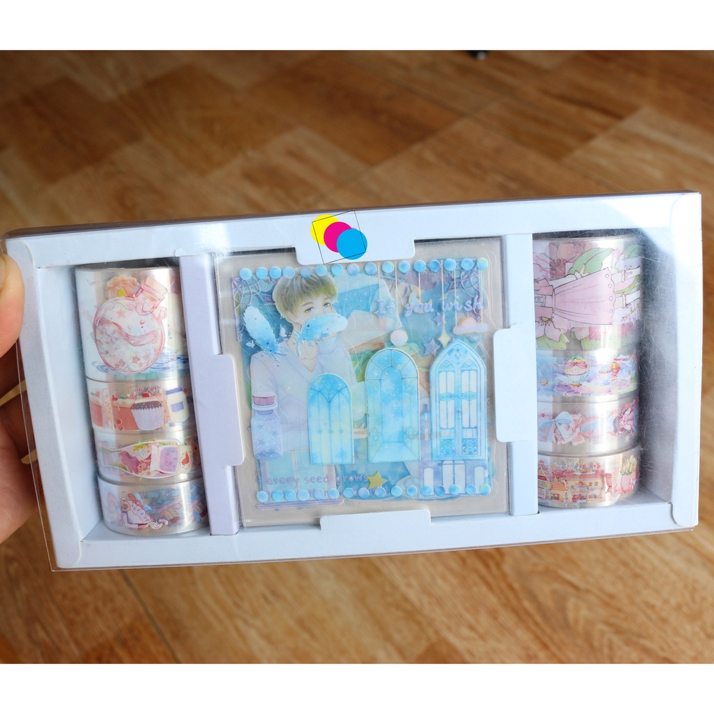 Set washi lớn tape kèm sticker - Size lớn, nhiều sticker và washi