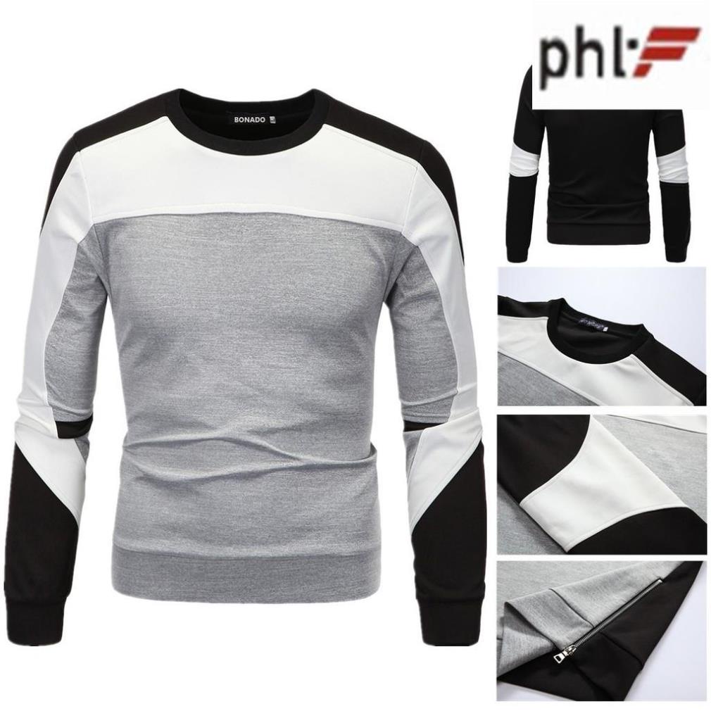 Áo thun dài tay thu đông nỉ da cá phối màu phl Fashion AT19 - Đen, Xám, Trắng độc lạ !