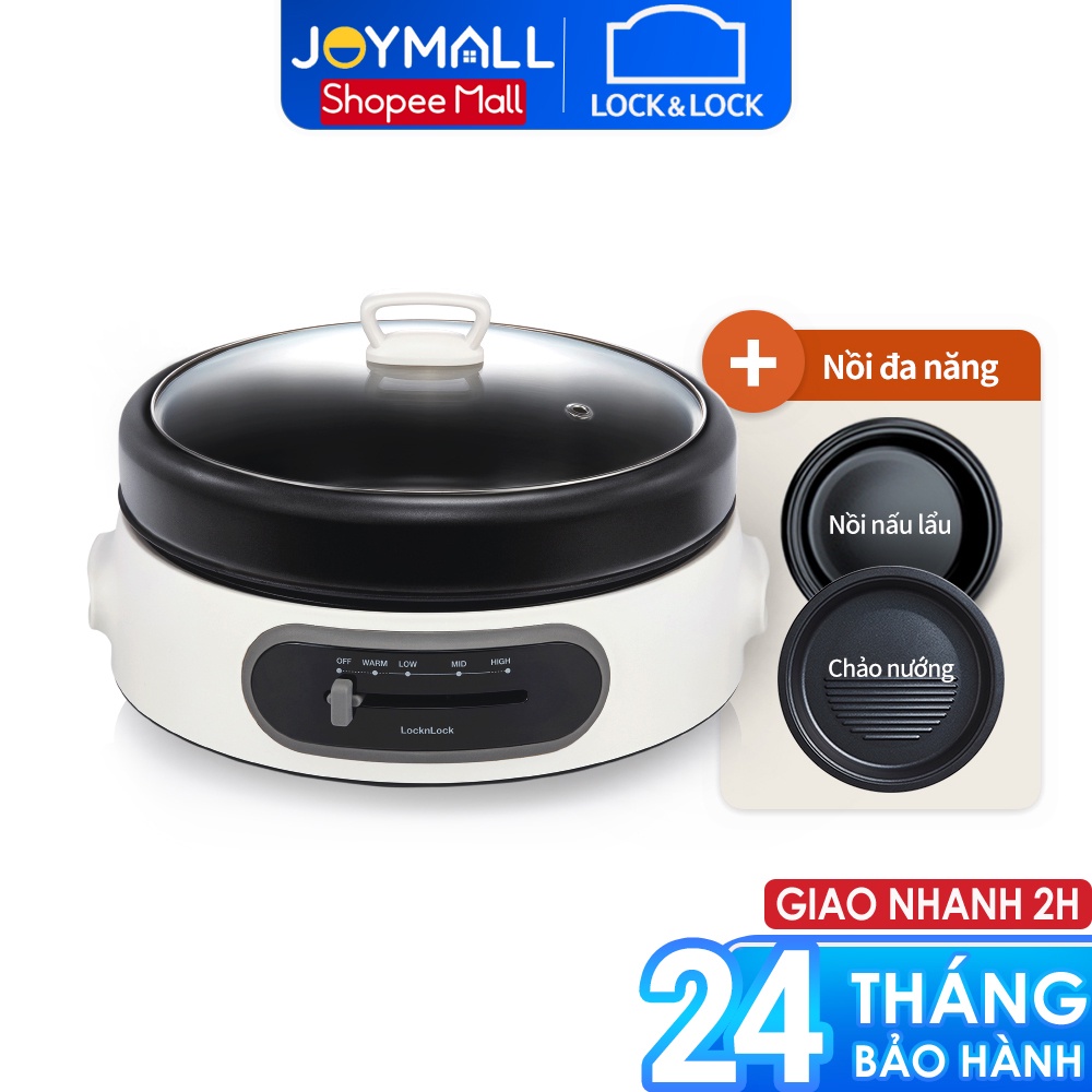 Nồi lẩu điện đa năng Lock&Lock 4L Multi Cooker EJP544WHT - Hàng chính hãng, có thể nấu và nướng, lồng tháo rời - JoyMall