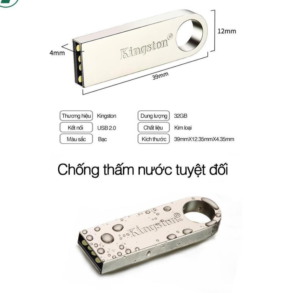 Usb Kingston SE9 2.0 64GB/32GB/16GB/8GB/4GB thiết kế nhỏ gọn, chống nước, vỏ kim loại