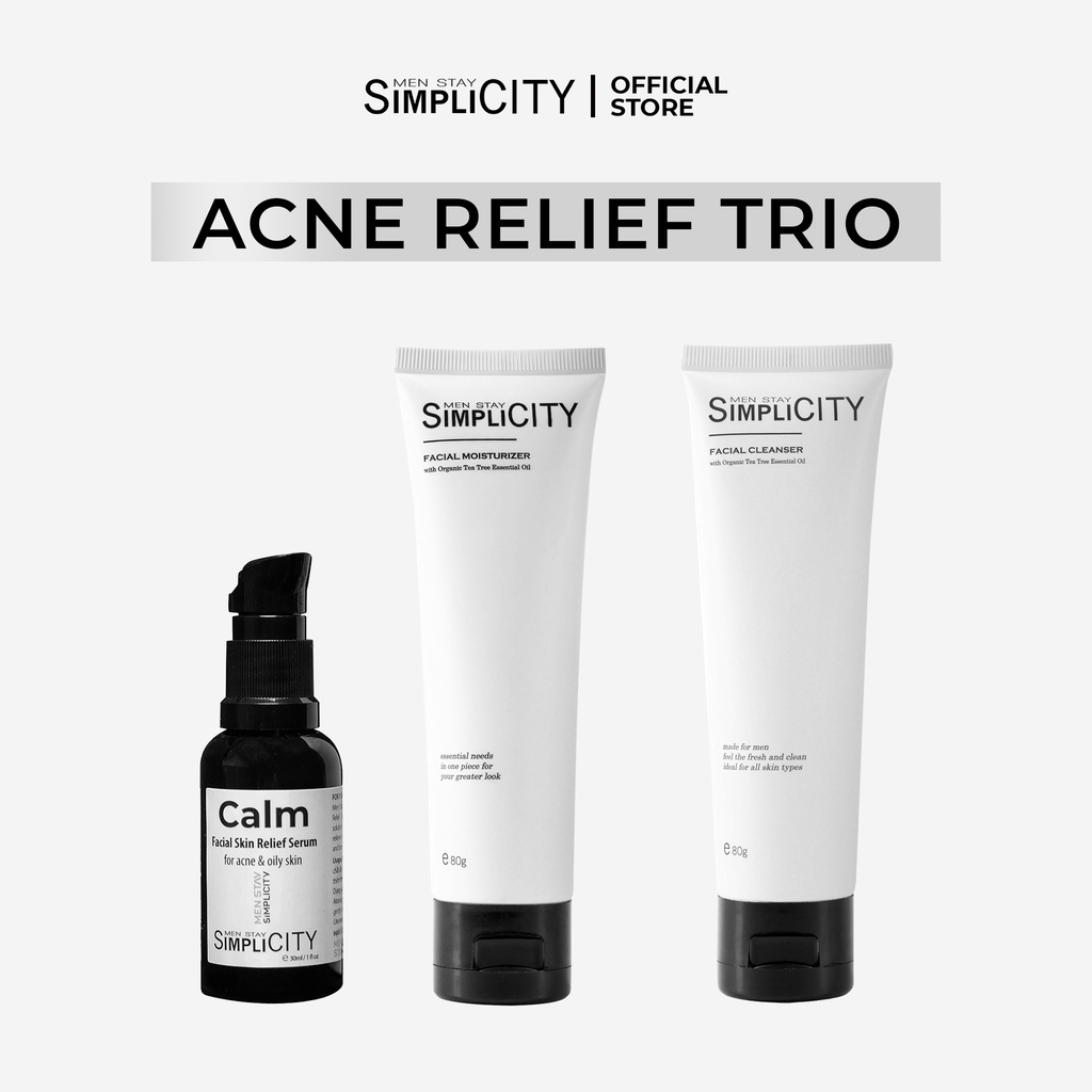 Bộ sản phẩm chăm sóc da mụn toàn diện cho nam Men Stay Simplicity Acne Relief Skincare Trio giảm mụn an toàn