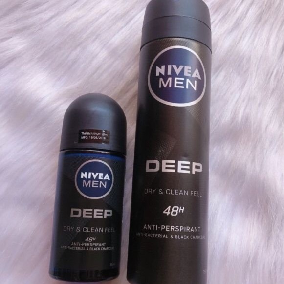 Lăn Ngăn Mùi Nam Nivea 50ml + Xịt khử mùi 150ml