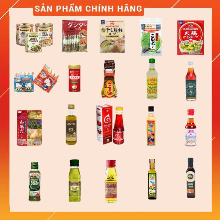 Gia vị ăn dặm - nêm cho bé dầu óc chó, dầu mè, nước tương, dầu oliu, phô mai rắc, rắc cơm.