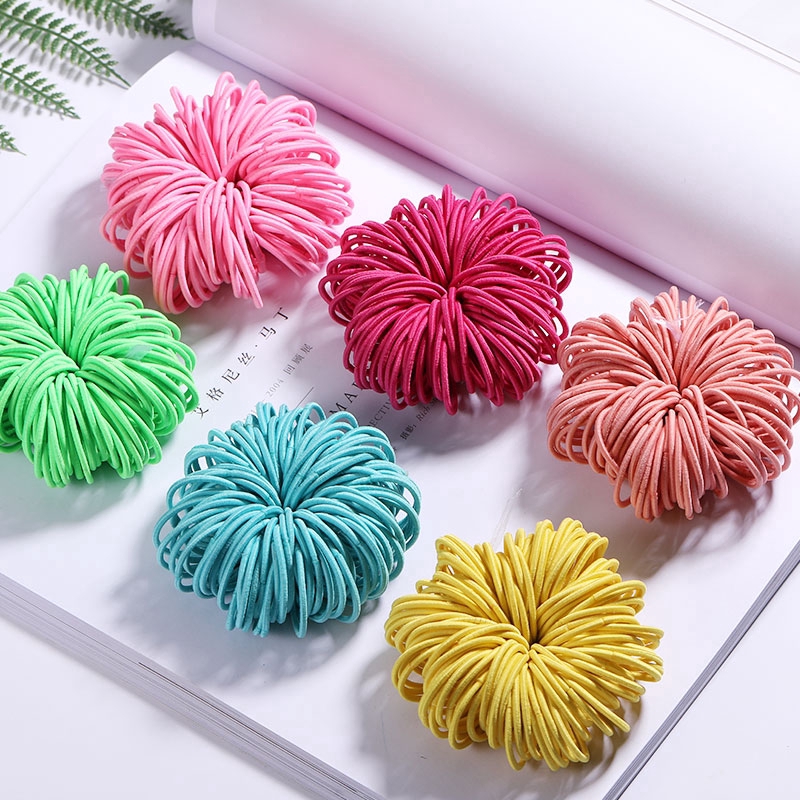 Set 100 dây buộc tóc đuôi ngựa cao su nylon màu kẹo ngọt 3cm xinh xắn cho bé gái