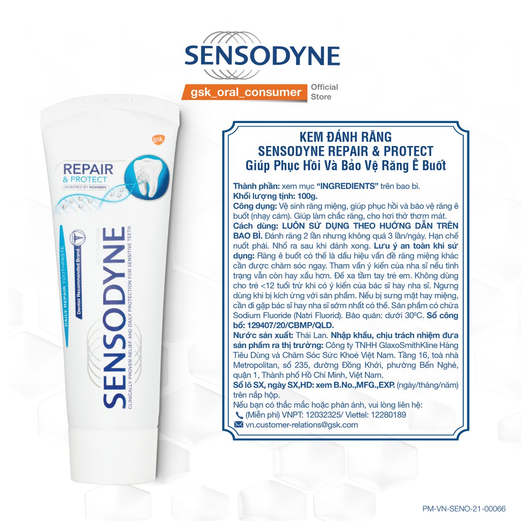 Kem đánh răng giảm ê buốt Sensodyne Repair Protect Deep Repair 100g phục hồi sâu nhờ công nghệ Novamin