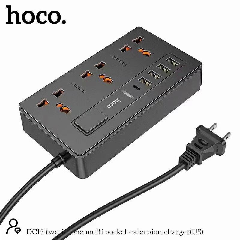 Ổ điện đa năng thông minh DC15 điện áp 220v 4 cổng sạc usb 1 cổng typec và 3 ổ cắm điện an toàn chống cháy nổ