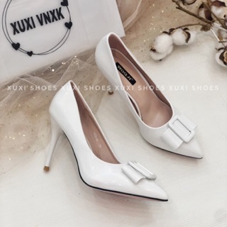 Giày cao gót đính nơ trắng 9cm