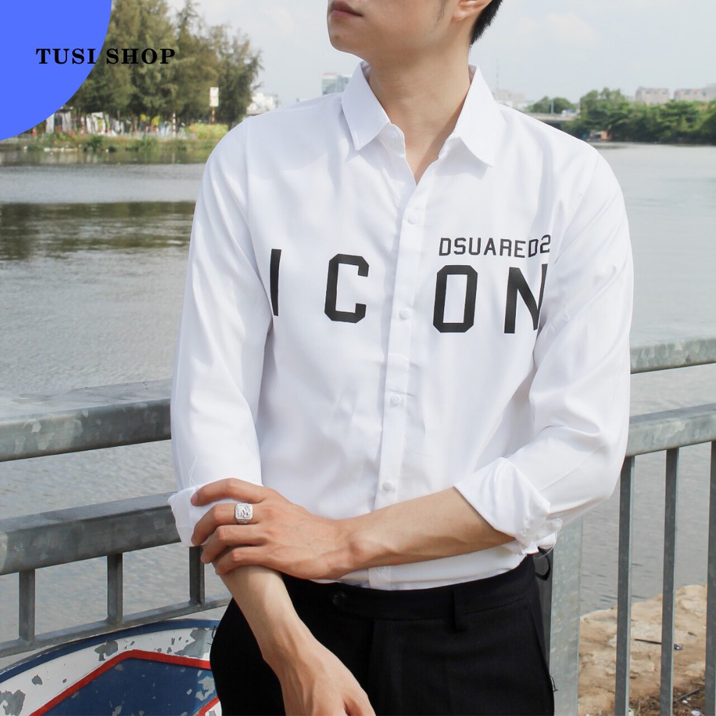 [SIÊU GIẢM GIÁ] Áo sơ mi trắng nam nữ cặp đôi chất liệu kate lụa in ICON | BigBuy360 - bigbuy360.vn