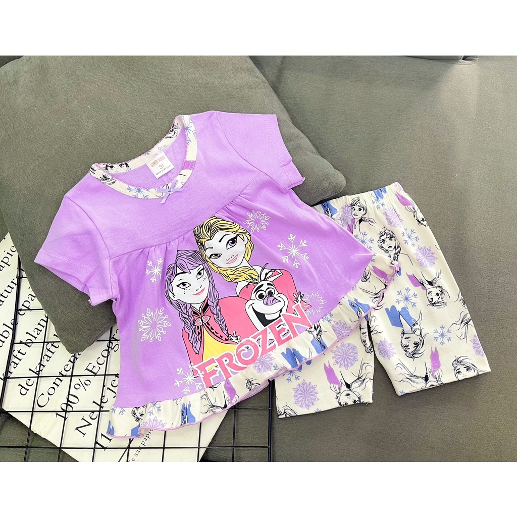 Bộ babydoll thun borip tay ngắn quần lửng dễ thương phối màu đẹp cho bé gái