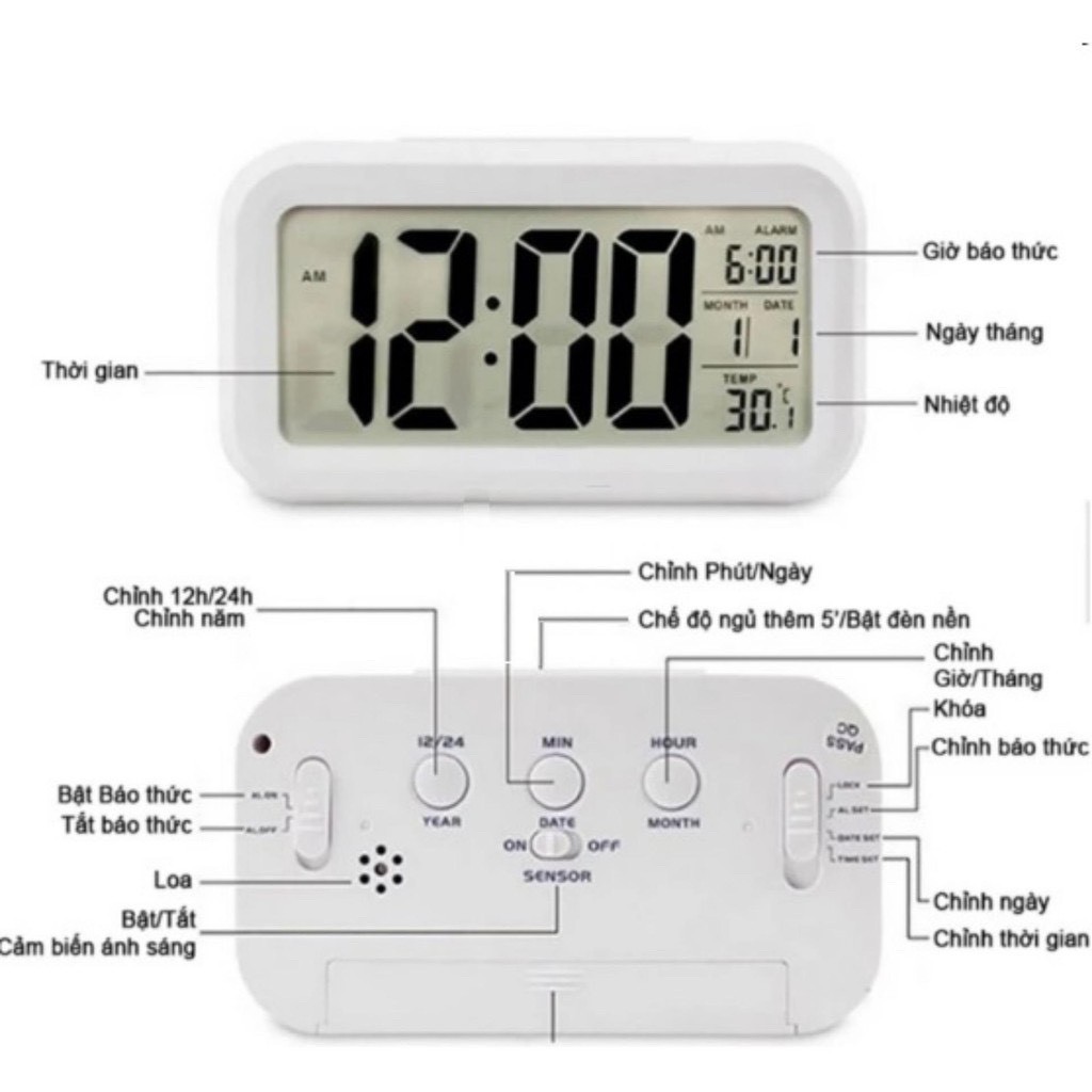 Đồng hồ Litozi đồng hồ báo thức điện tử để bàn màn hình LCD đa chức năng siêu hot D99