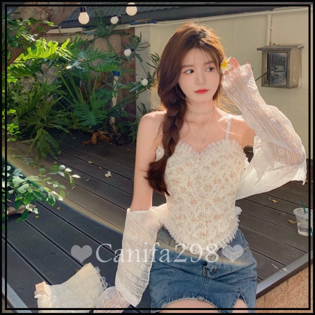 Áo bra ren hoa nhí đính khuy siêu xinh