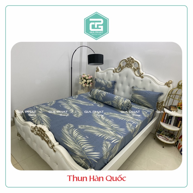 Bộ ga gối Thun Lạnh Hàn Quốc {4 Món } họa tiết Lá Dừa ( 1 ga bọc + 2 vỏ gối nằm + 1 vỏ gối ôm )