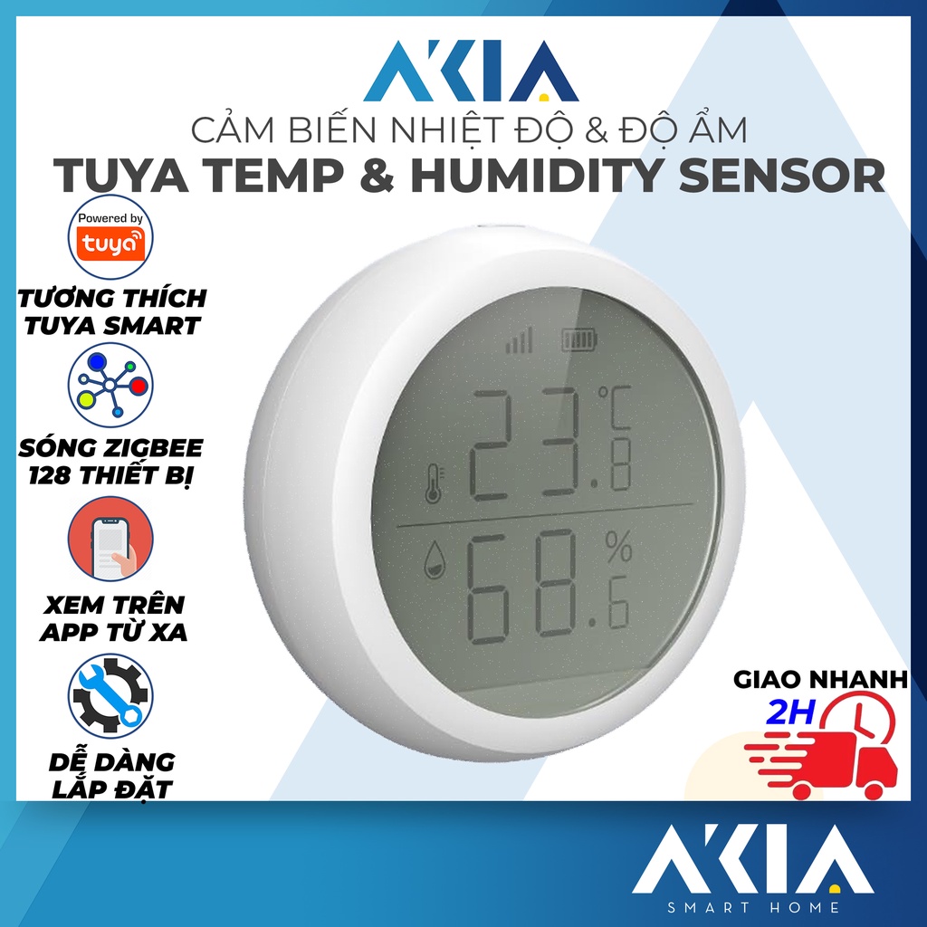 Cảm biến nhiệt độ và độ ẩm Tuya ZigBee có màn hình LCD - Đo nhiệt độ và độ ẩm, Hiển thị lên màn hình và App Smart Life