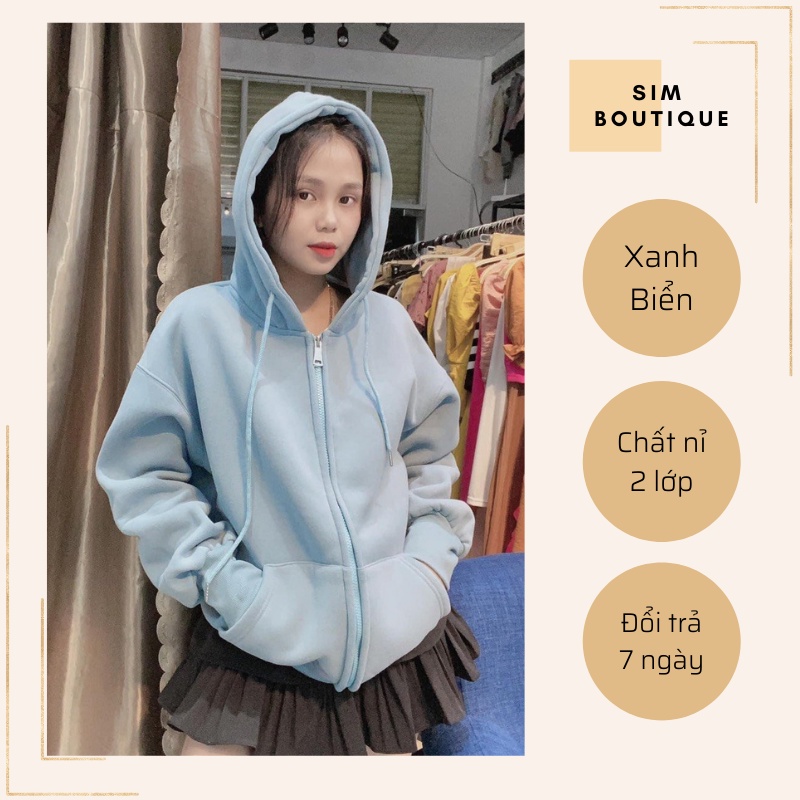 Áo khoác nỉ hoodie trơn Unisex - Tay dài form rộng có mũ dáng suông ulzzang nam nữ HOT