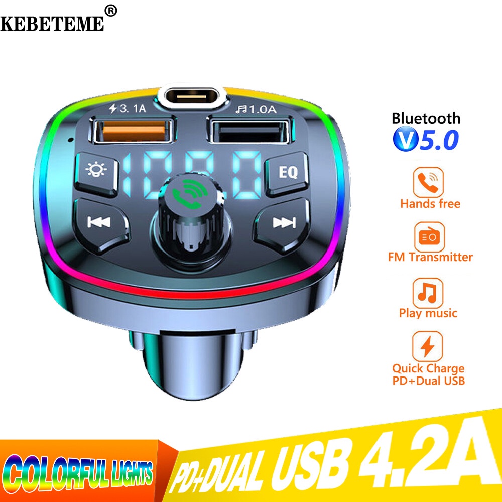 Tẩu Sạc Trên Xe Hơi Bluetooth 5.0 Hỗ Trợ Mp3 / Dual Usb Qc 3.0+Pd Type C
