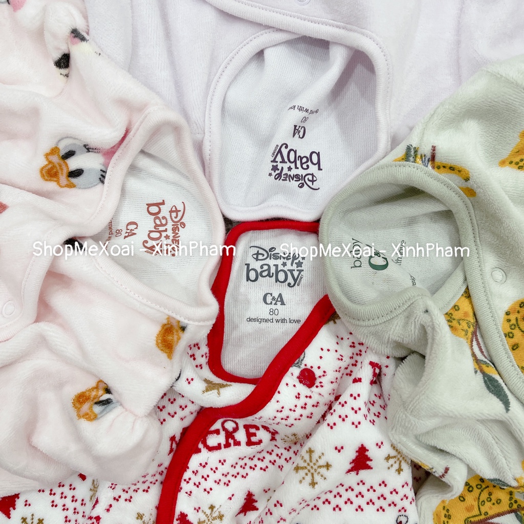 Body sleep Nỉ CA, Body ngủ nỉ nhung hiệu CA xuất dư màu sắc Sang Tây đáng yêu size 3M,6M,9M,12M,18M,24M